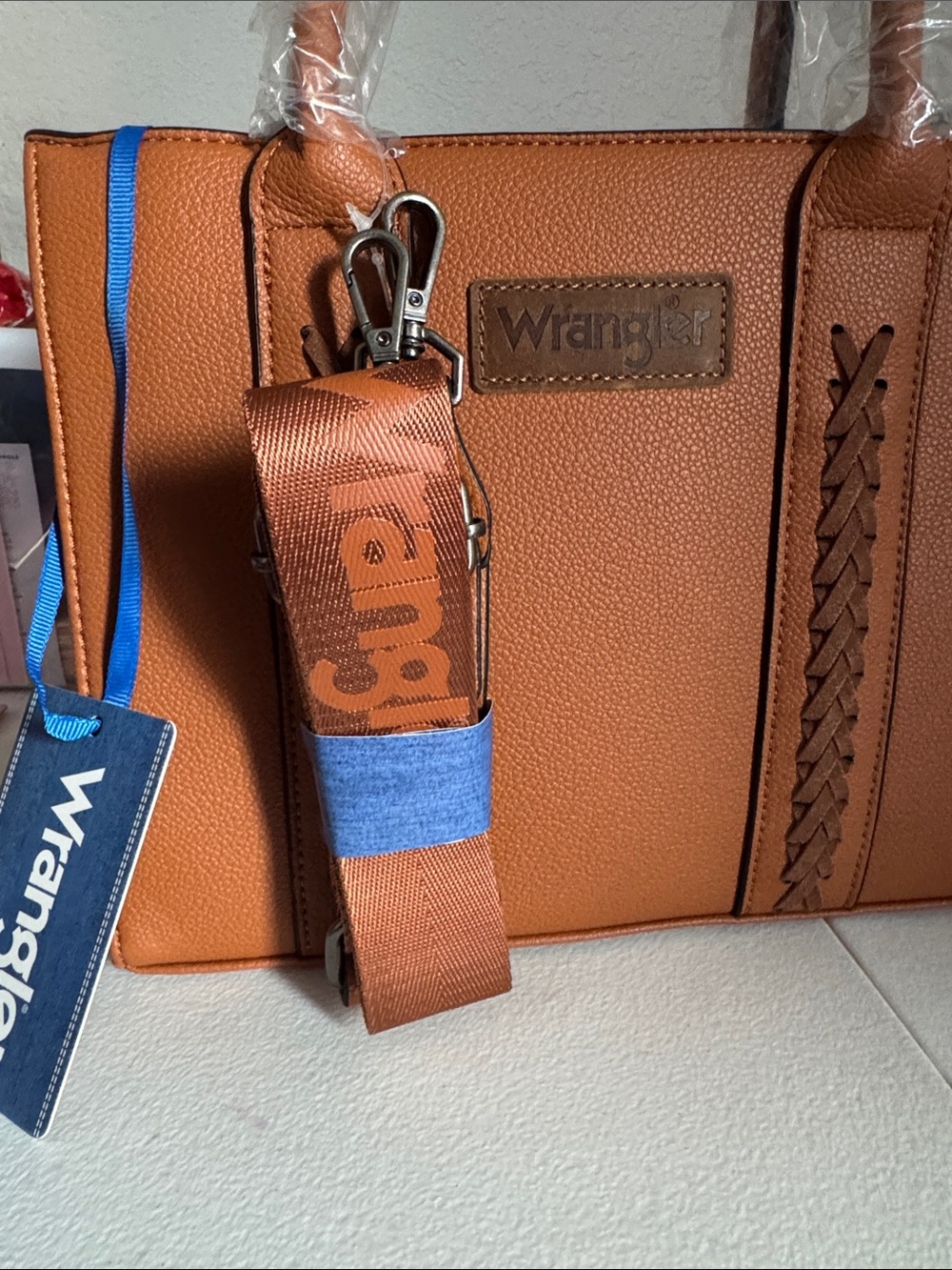 Wrangler Brown Satchel with Braided Trim - Picture 4 of 4